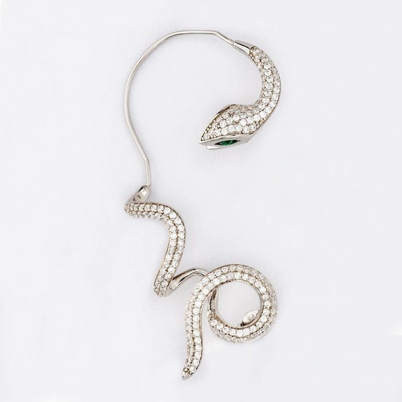 SINGLE STATEMENT SERPENT  EAR JACKET - BLACK  SILVER - Picture 3 of 5